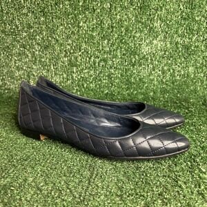 Manolo Blahnik Giungla Quilted Leather Classic Ballet‎ Flats Blue Womens Size 5